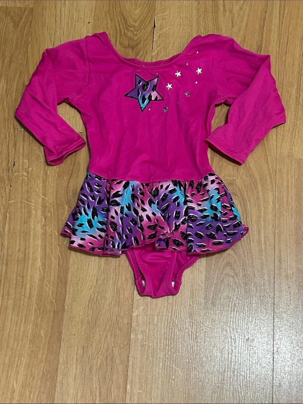 Girls Hot Pink Star Skirted Leotard Dance Costume XS (4/5)